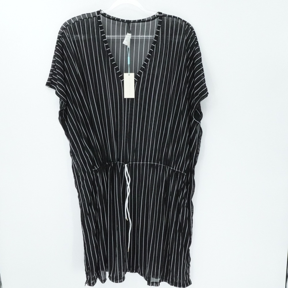Sea Level Swim Kaftan Womens XL Black Shoreline Drawstring Cover Up Beach Resort